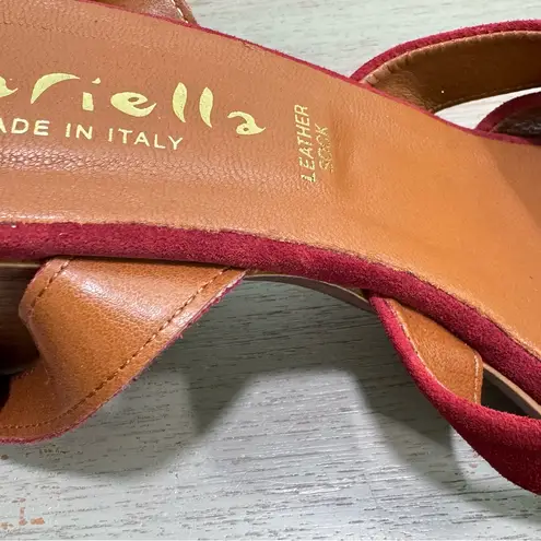 Mariella Italian Suede Leather Sandals Block Heel Burgundy Red Size 9.5 Fall