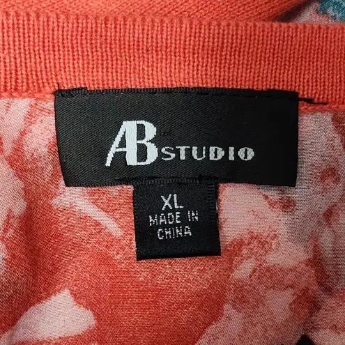 AB Studio coral mixed media floral cardigan size xl