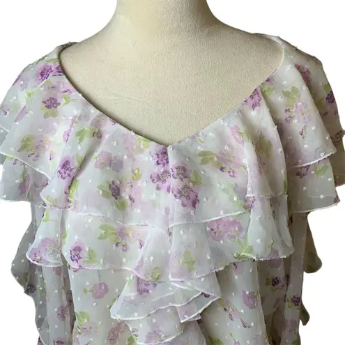 Majorelle Revolve Sheer Floral Cambridge Top Misty Purple Ruffles Frilly Flouncy