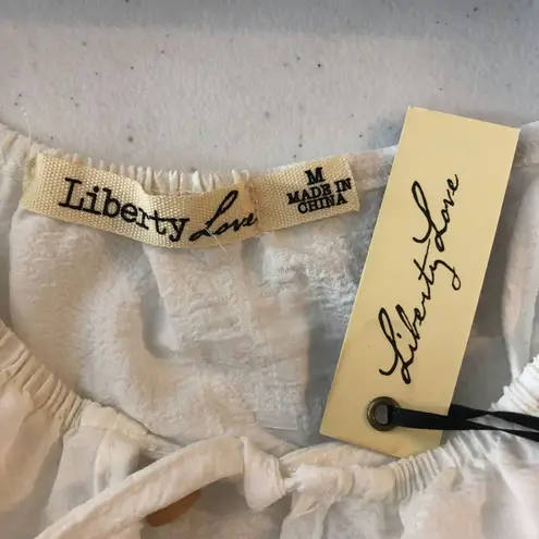 Liberty Love Cottage Peasant Dress Off Shoulder Tiered Puff Sleeve White M