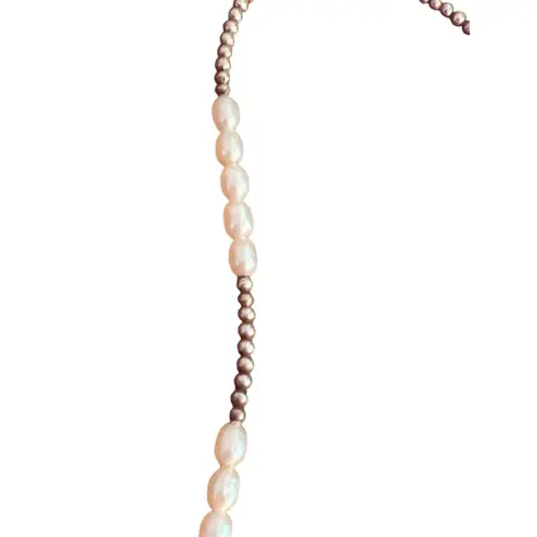 Vintage Dainty Freshwater Pearl Sterling Silver Necklace Hook Clasp Collar 18"