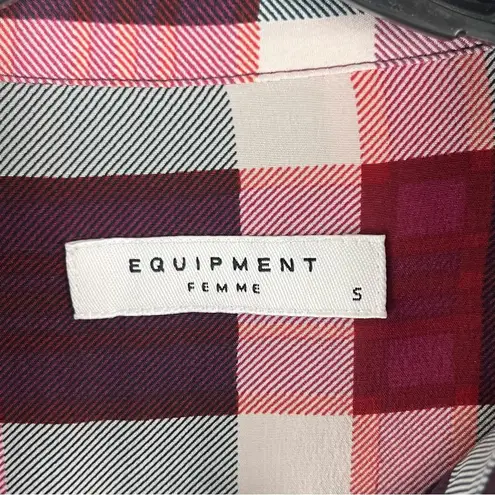 Equipment 100% Silk Plaid Lightweight Long Sleeves Button Up Blouse, Size Small - Image 3