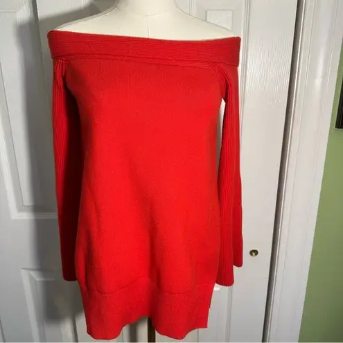 Anthropologie  Elise Ribbed Tunic Red‎ Bell Sleeve
Sweater Top Knit Shirt XS