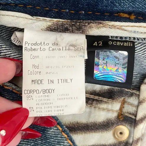 Roberto Cavalli Denim Silk Lined Animal Zebra Print Jean Shorts Size EU 42