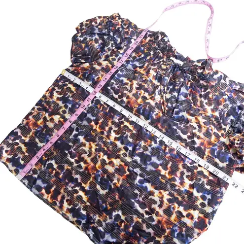 Marie Oliver Animal Print Metallic Stripe Short Sleeve Blouse Black Orange Small