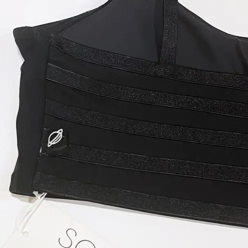 Terez NEW XS Mesh Back Sports Bra Black Strappy Workout Crop Top Gym