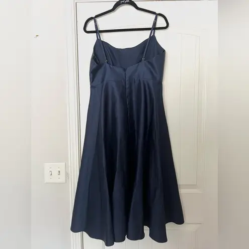 Alfred Sung NWT  Spaghetti-Strap Satin Midi Dress Midnight Navy Blue