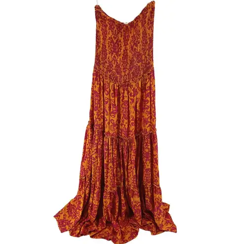 Abel the label  Bondi Dress Maxi Strapless Smocked Tiered Orange Pink M - Image 2