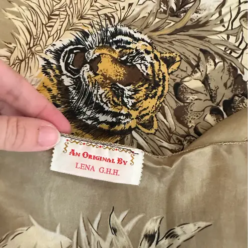 Vintage Lena G.I.H. Tiger Jungle Silk Scarf 34x43” Brown