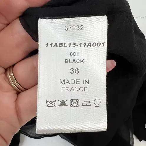 Chloé Chloe Size S 4 Blouse Black Semi Sheer Button Up Metallic Copper Sequin Collar