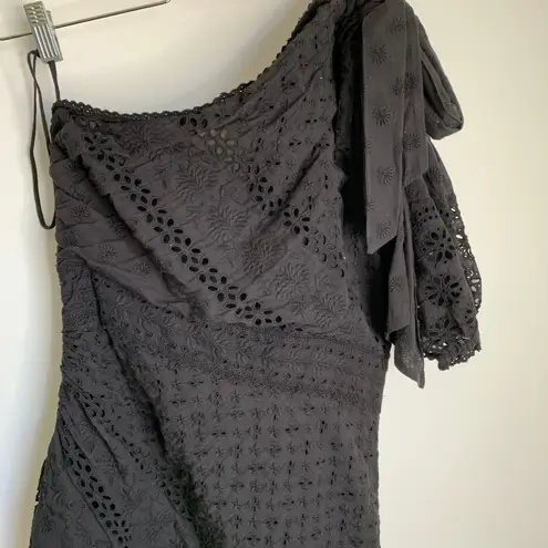 Ulla Johnson Gwyneth Eyelet Embroidered One Shoulder Puff Sleeve Tie Bow Dress