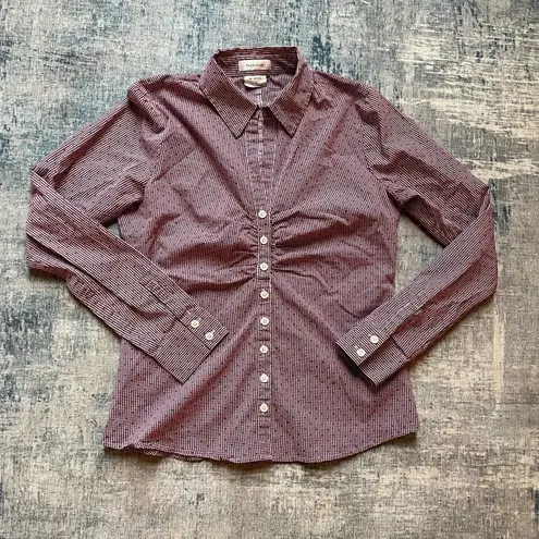 Van Heusen Stretch Berry and White Pin Check Pattern Long Sleeve Button Down S