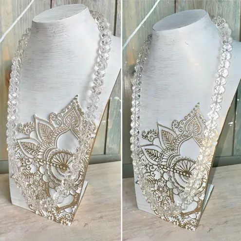 Vintage Graduated Crystal Glass Faceted Beaded Necklace White