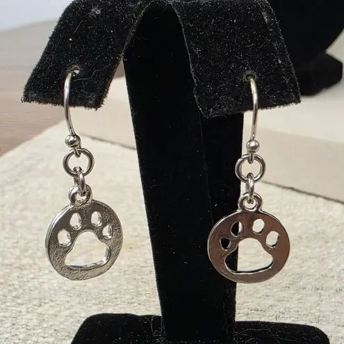 Boutique Silver Chain Necklace Poodle Dog Rhinestone Pendant Paw Print Earrings Set