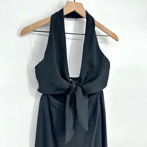 NEW SNDYS Aura Plunge Tie Front Cut Out Halter Jumpsuit Black Women's XS