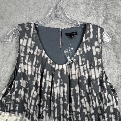 H by Halston Blouse 12 Gray Tie Dye Asymmetrical Hem Pleats Layered Neutral Chic