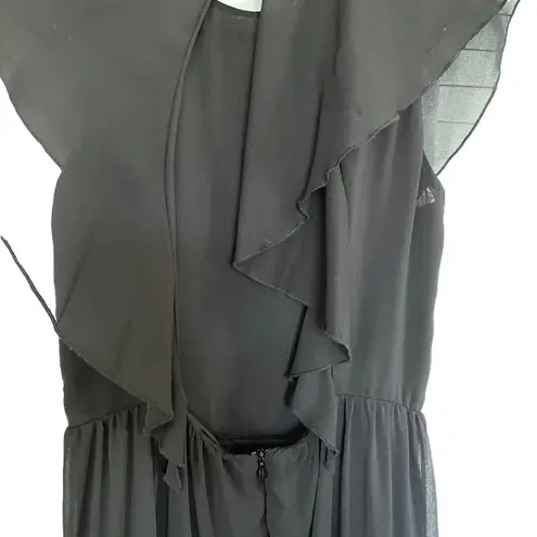 Aniye By Flutter Sleeve Sheer Ruffled Tiered Maxi Dress Black Women's Size Small