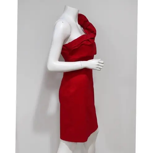 Snap Women's Red Taffeta Stretch One Shoulder Ruffled Cocktail Dress Size 13