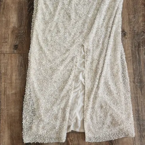 Retrofête Retrofete Frieda Sequin Dress in White Size Medium Sleeveless Midi Cowl Neck NWT