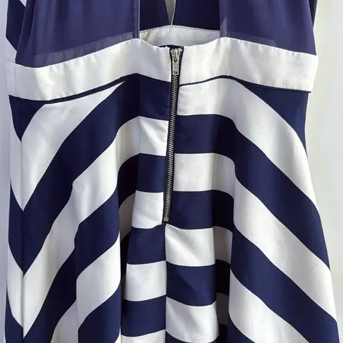 NWT Luxe Blue and White Halter Fit and Flare Mesh Back Cocktail Dress Size L Size L