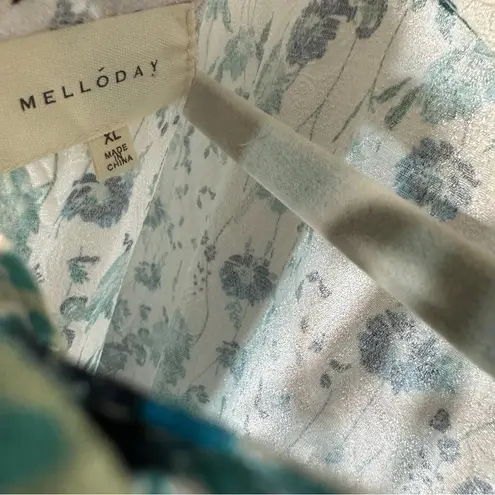 NWT Melloday Floral Print Open Back Dress Teal White Babydoll Peplum Size: XL Green