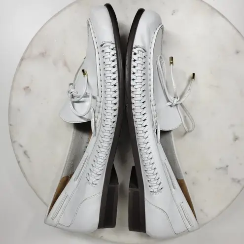 Array Phoenix Leather Loafers Womens 9.5 Narrow White Woven Stitching Slip On