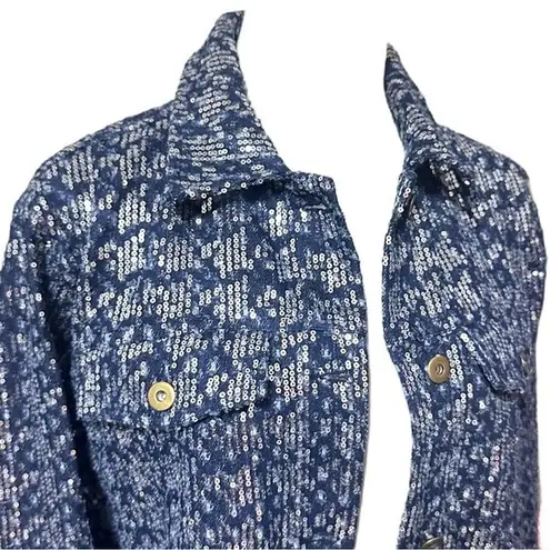 Six/Fifty Pixie Jacket Denim Sequin Blue Size Medium NWT