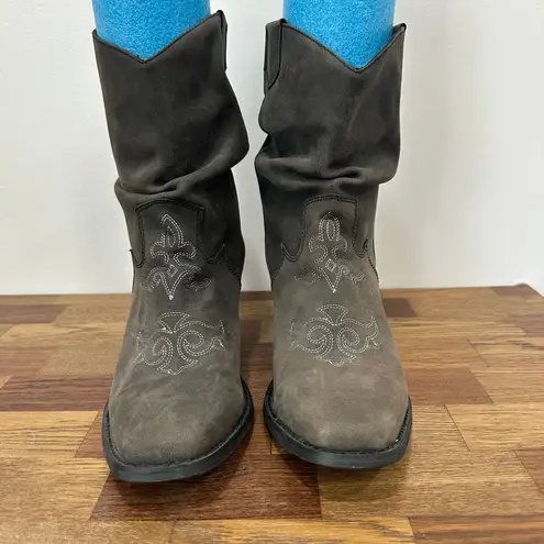 Womens Leather Cowboy Boots 10 Gray Slouchy Heeled Draped Rodeo Western Ankle