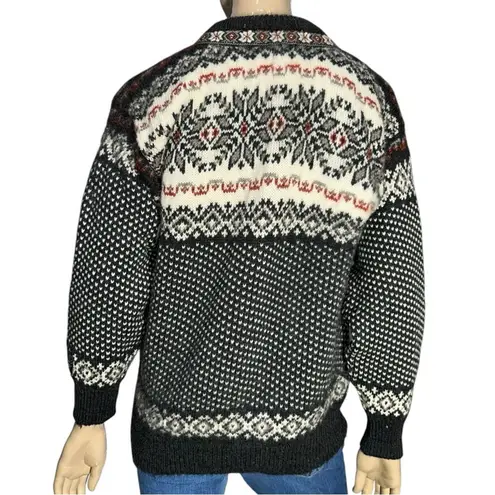 Dale of Norway M Black Red white Classic Fair Isle Wool Knit Clasp Ski Sweater Size M