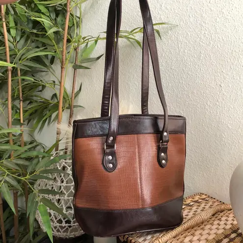 Western Boho Indie Brown camel tan leather shoulder hand bag purse tote silver hardware long strap
