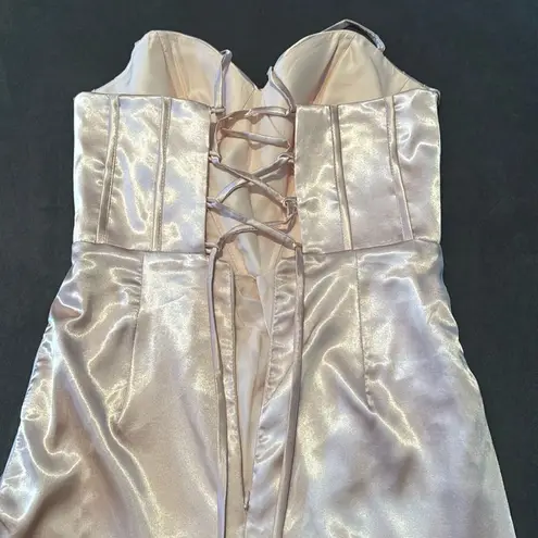 Women Full Length Prom Party Dress CrissCross Straps Leg Slit Size 8 *READ FLAWS