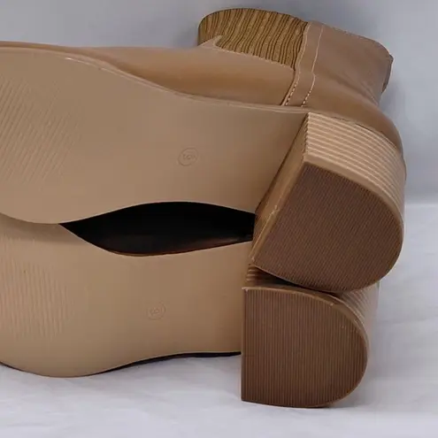 Women's Ankle Boots Size 6 Brown Sock Booties Chunky Heel Pointed Toe Casual