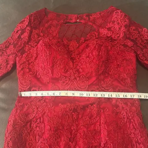 Women’s Red Tea Length Lace Appliqué Dress & Matching Chiffon Jacket Size 16