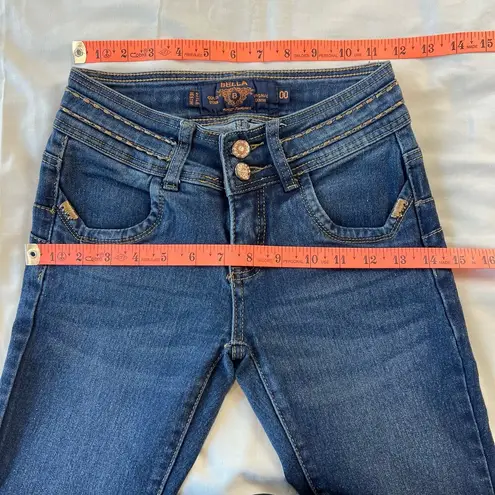 Bella Women's Juniors 00 Blue Jeans Skinny Slim Fit Gold Thread