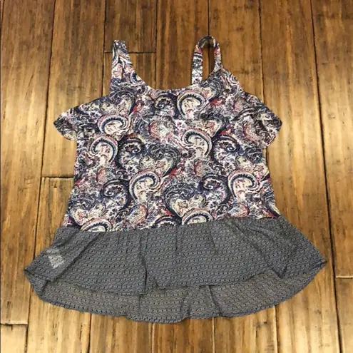 DR2 by Daniel Rainn Mixed Print Ruffle Tassel Tank Top Size MP Blue