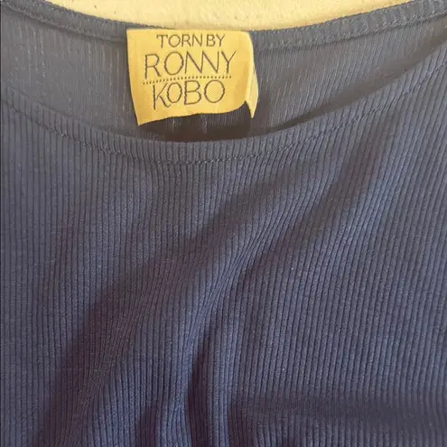 Torn By Ronny Kobo Blue Fitted Peplum Short Sleeve T-Shirt