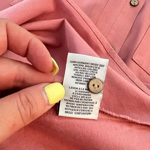 Oat coral button down short sleeve cotton shirt dress size medium Pink