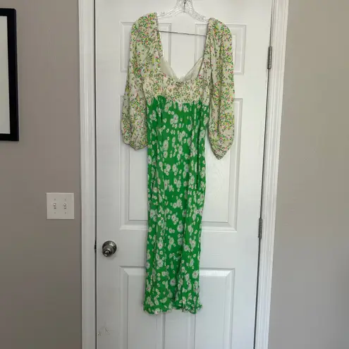 NEW Rixo Target Green Daisy Floral Print Midi Dress Size 14 Cottagecore girly