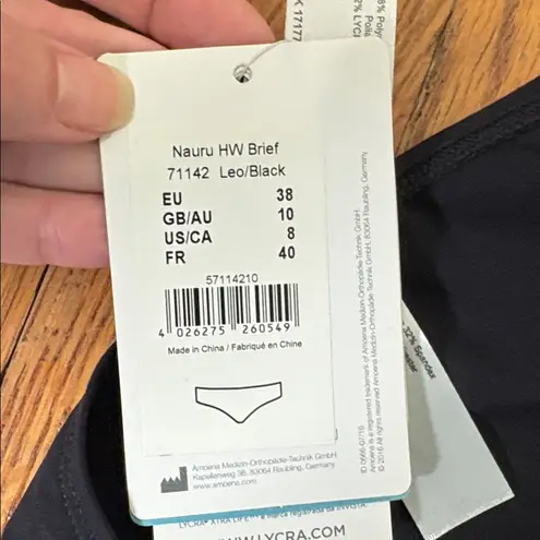 Amoena Nauru Animal Print Pocketed Blouson Top Bikini Bottom size 8 cup B NWT Black