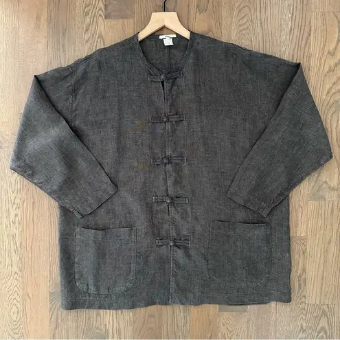 Dosa 100% Linen Crew Neck Chore Coat Jacket in Dark Brown Charcoal Size 3 M/L Gray Size M
