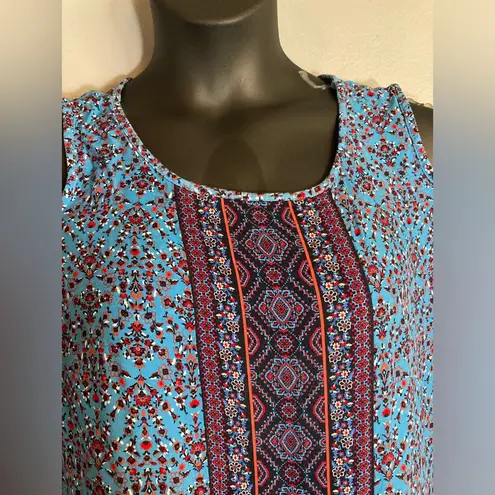 st. john's bay  blue/red cold shoulder blouse