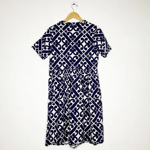 Boden Easy Notch Neck Jersey Dress – Navy/White Geometric Print, Size 10L Blue