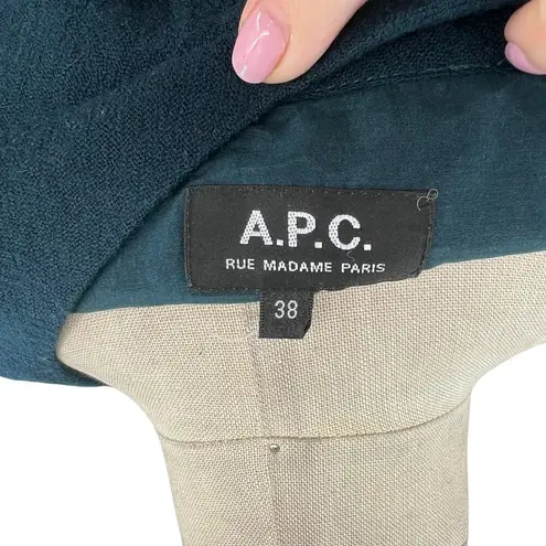 APC A.P.C. Dress Shift Box Pleat Flared Sleeve Wool Teal Blue Size 38 US 4 6