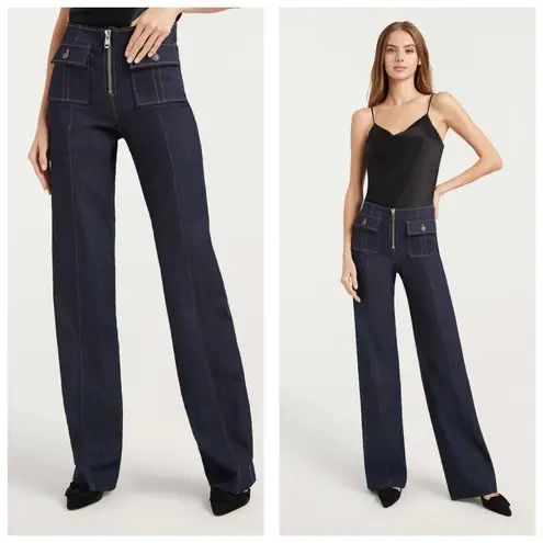 Cinq à Sept Cinq A Sept Long Azure Wide-Leg Stitched Denim Pants Size 14 Chic Minimalist