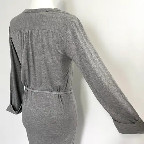 LA Made New Henley 3/4 Sleeve Tie Waist Jersey Knit Dress Heather Grey
