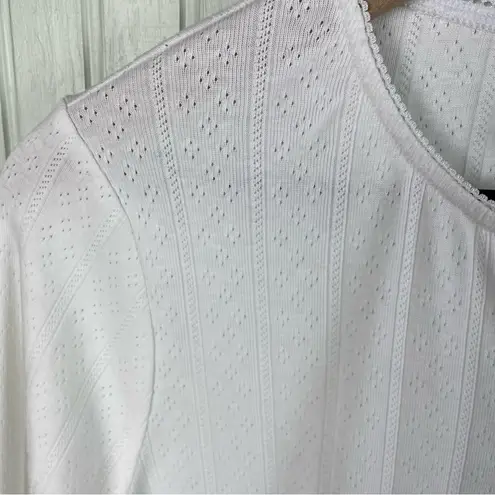 Reformation  Ari Pointelle Knit Cardigan Gossamer White Size Large Organic Cotton