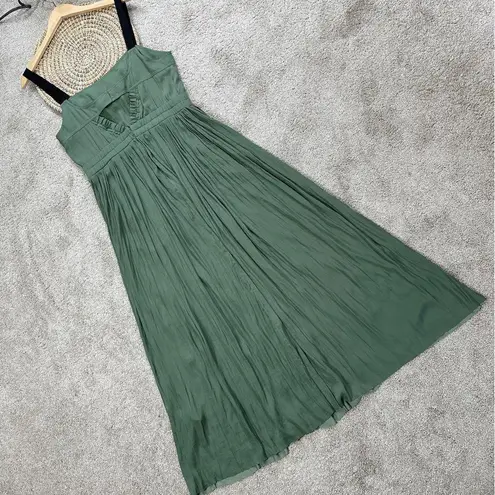 Reiss Women’s Luella Pleated Midi Dress Sleeveless Cutout Back in Green Size 10