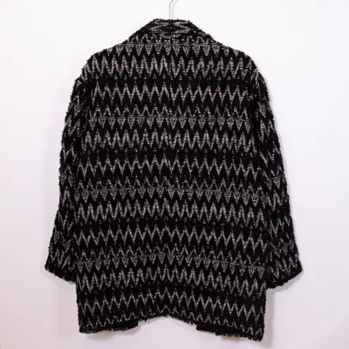 Isabel Marant Elis Zigzag Striped Jacquard Wool Blend Coat Black And Beige 34/0