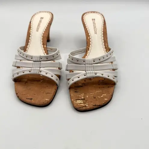 Naturalizer Sana White Strappy Sandal Heels With Cork Sole Studded Detail