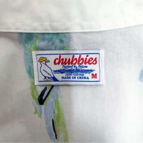 Chubbies White Macaw Parrots Birds Button Up Short Sleeve Tie Crop Top Medium